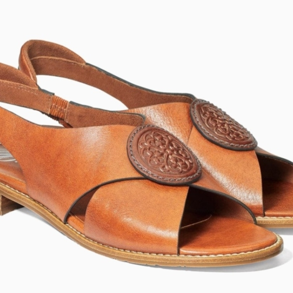 Brighton Nicole X Band Sling Leather Sandals In Cognac Size 8M- Made In Brazil - Picture 7 of 10